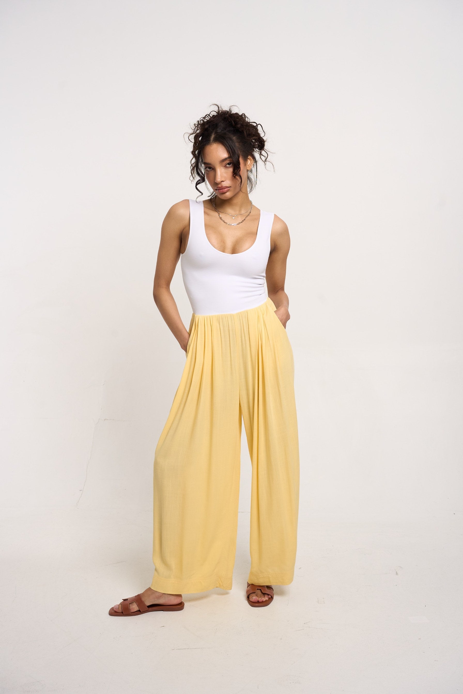 Always In A Mood Jumpsuit - White/Mellow Yellow / S