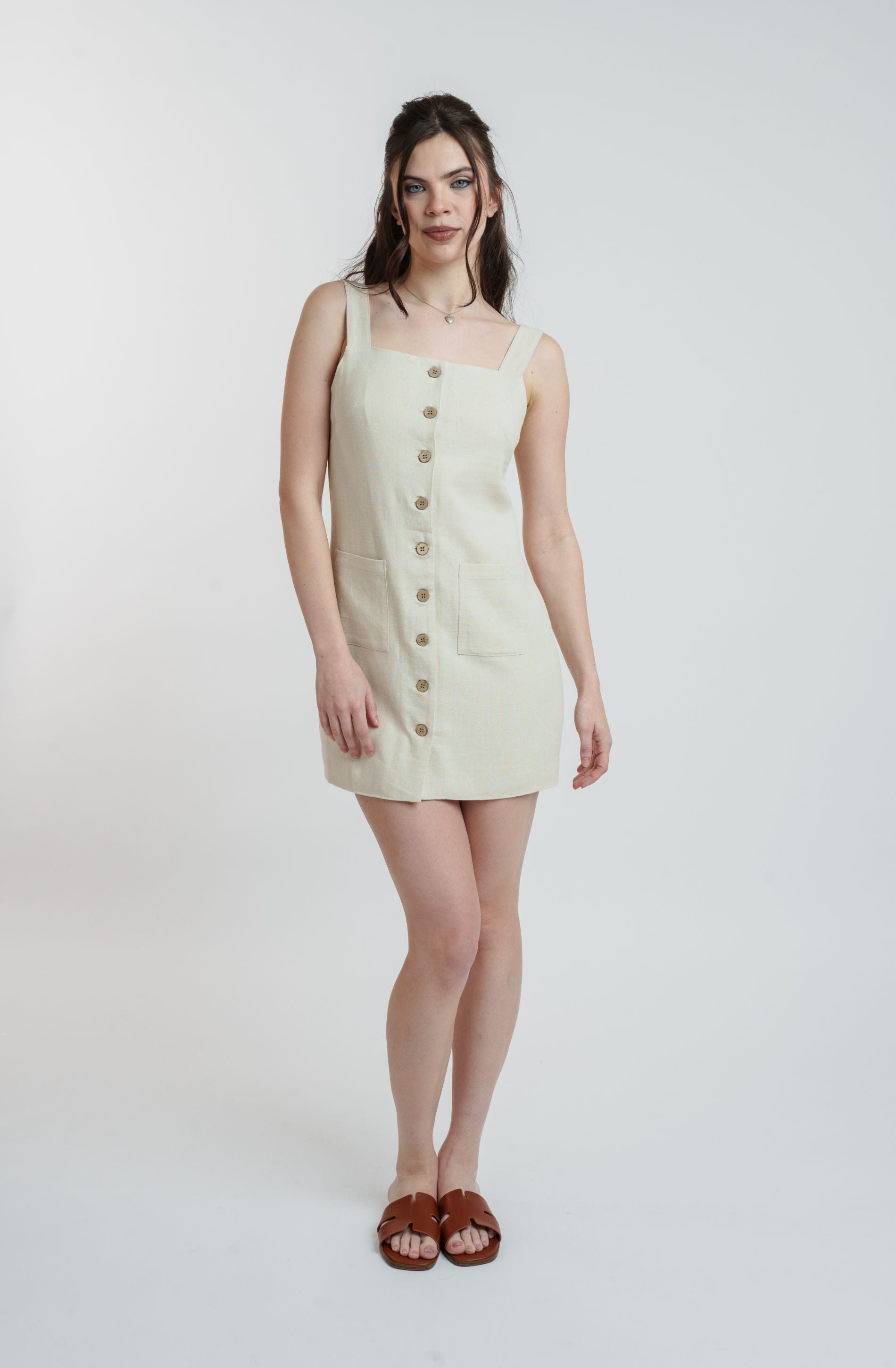Off The Clock Linen Button Down Dress